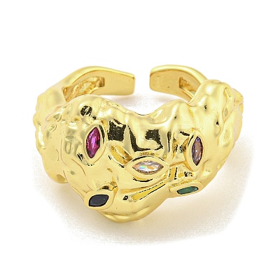 Brass Micro Pave Colorful Cubic Zirconia Cuff Rings RJEW-L113-014G-1