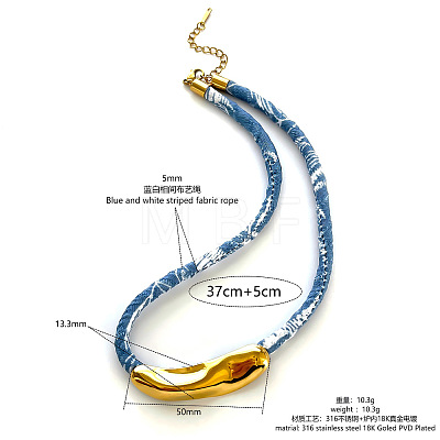 Bohemian 316 Surgical Stainless Steel & Porcelain Pendant Blue Printed Cord Necklaces WG87915-01-1