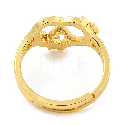 Heart with Letter & Flower Rack Plating Brass Adjustable Rings for Women RJEW-I105-05G-A-1