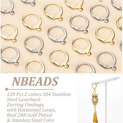  120Pcs 2 Style 304 Stainless Steel Leverback Earring Findings STAS-NB0001-54-1