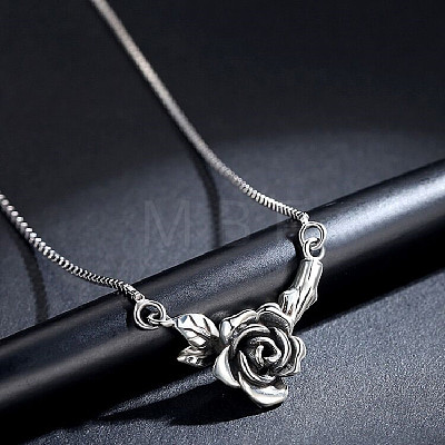 Vintage Brass Rose Flower Pendant Necklaces for Women WGA801E-01-1