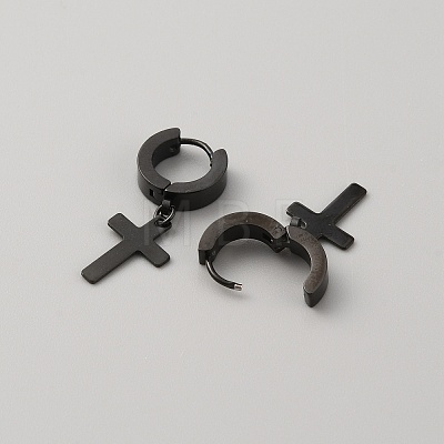304 Stainless Steel Cross Dangle Hoop Earrings for Women EJEW-WH0014-13EB-1