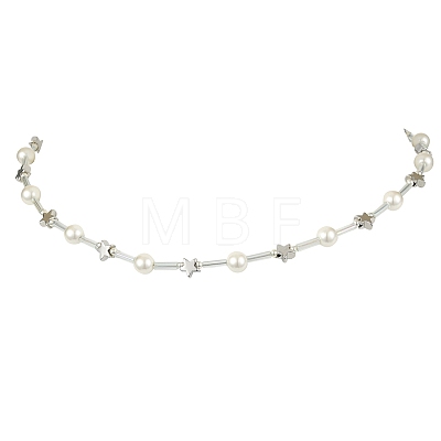 Alloy Star & Natural Pearl Beaded Necklace for Women NJEW-TA00130-1