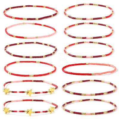 12Pcs Christmas Glass Seed Bead Stretch Bracelet Set ZO6526-6-1