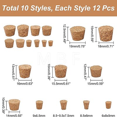 120Pcs 10 Style Wood Cork Stopper AJEW-CA0002-86-1