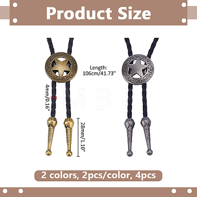 4Pcs 2 Colros Retro Alloy Pendant Black PU Leather Lariat Bolo Tie Necklaces NJEW-ME0001-11B-1
