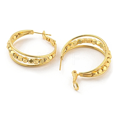 Rack Plating Brass Polygon Beaded Hoop Earrings EJEW-K263-11G-1