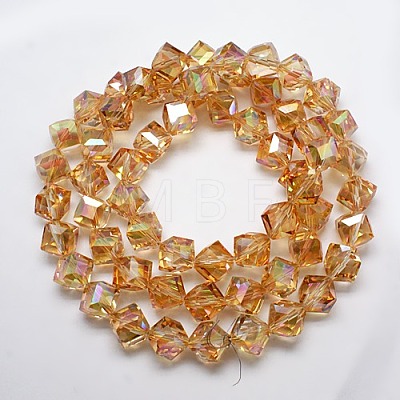 Full Rainbow Plated Crystal Glass Cube Beads X-EGLA-F023-B04-1