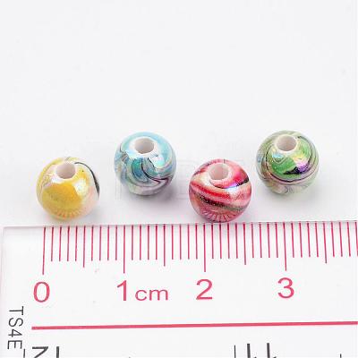 Mixed Color Round Chunky Bubblegum AB Color Wave Printed Acrylic Beads X-MACR-Q151B-M-1
