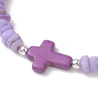 Adjustable Natural Freshwater Shell & Dyed Synthetic Turquoise Beads Braided Bead Bracelets for Women BJEW-JB13105-01-1