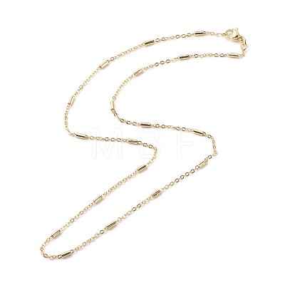 Brass Cable Chains with Column Beaded Necklace for Women NJEW-P265-24G-1