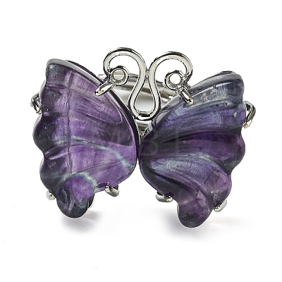 Butterfly Natural Fluorite Adjustable Rings G-P547-06P-1