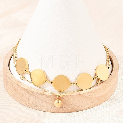 Flat Round 304 Stainless Steel Satellite Chains Double Layers Anklets BJEW-H643-04G-1