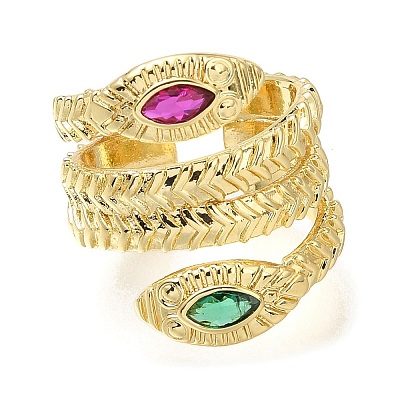 Rack Plating Brass Micro Pave Cubic Zirconia Open Cuff Rings for Women RJEW-M022-01G-01-1