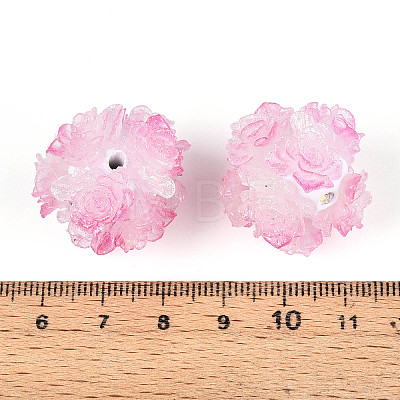 Polymer Clay Rhinestone Beads with Embossed Resin Roses RESI-T059-04I-1