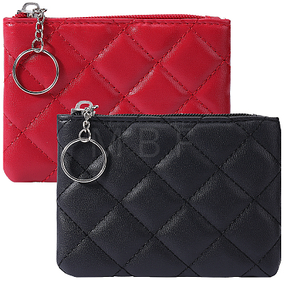2Pcs 2 Colors Rhombus Pattern PU Leather Zip Pouches ABAG-CP0001-05-1