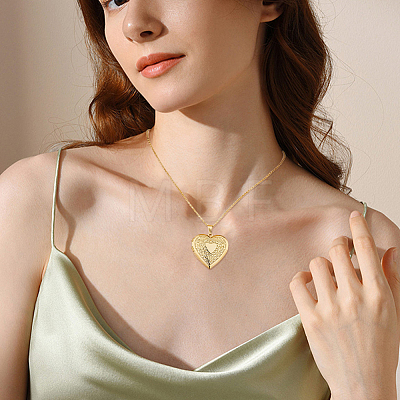 2Pcs 316 Surgical Stainless Steel Heart Photo Locket Pendant Cable Chain Necklaces for Women NJEW-DC0001-15G-1