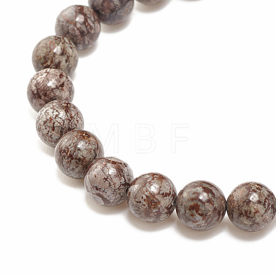 Natural Snowflake Obsidian Round Beaded Stretch Bracelet with Bullet Shape Charm BJEW-JB08310-04-1