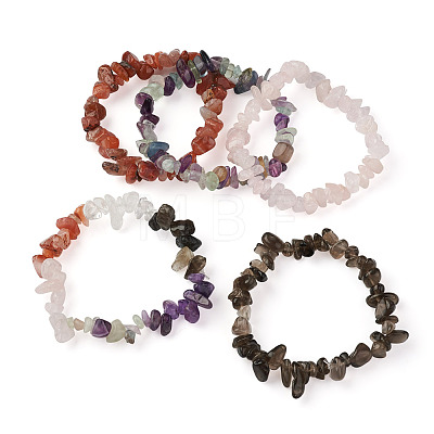 Fashewelry 5Pcs 5 Style Natural Mixed Stone Chip Beads Stretch Bracelets for Women BJEW-FW0001-03-1