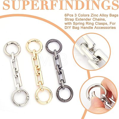 6Pcs 3 Colors Zinc Alloy Bag Extender Cable Chains FIND-FH0003-59-1