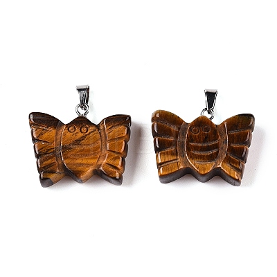 Natural Tiger Eye Carved Butterfly Pendants G-N342-01B-1