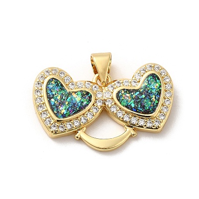 Rack Plating Brass Micro Pave Cubic Zirconia with Synthetic Opal Pendants KK-D088-36G-1