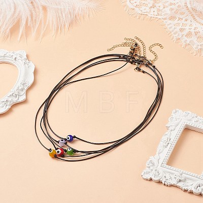 5Pcs 5 Color Lampwork Evil Eye Round Beaded Pendant Necklaces Set with Waxed Polyester Cord for Women NJEW-JN04024-1