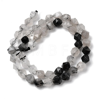 Natural Tourmalinated Quartz/Black Rutilated Quartz Beads Strands G-Z119-A15-02-1