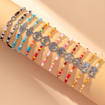 12Pcs 6 Style Glass Seed Braided Bead Bracelets Set PW-WG18531-01-1