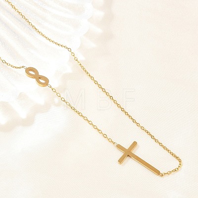 Religion 304 Stainless Steel Infinity Cross Link Chain Necklaces NJEW-H093-06G-1