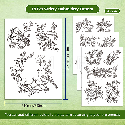 4 Sheets 11.6x8.2 Inch Stick and Stitch Embroidery Patterns DIY-WH0455-039-1