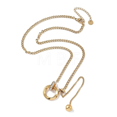 304 Stainless Steel Micro Pave Clear Cubic Zirconia Ring Pendant Twisted Chain Lariat Necklaces LS-NJEW-P318-01G-1