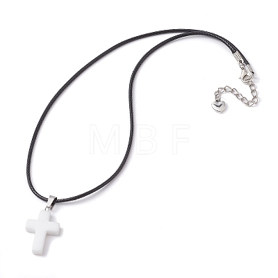 Natural White Jade Cross Pendant Necklaces NJEW-JN04624-05-1