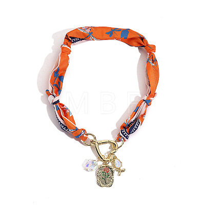 Alloy Enamel & Rhinestone & Resin & Acrylic Rectangle Pendant Printed Cloth Scarf Necklaces for Women FS-WG8696E-15-1