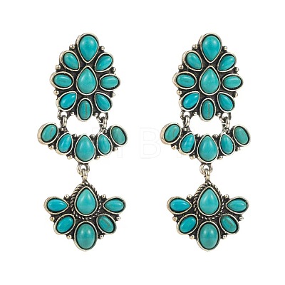Bohemian Style Alloy & Synthetic Turquoise Dangle Stud Earrings FS-WG84B64-02-1