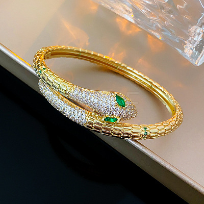 Brass Micro Pave Cubic Zirconia Bangles for Women BJEW-H203-01A-G-1