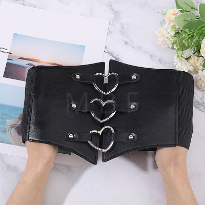 PU Leather Wide Elastic Corset Belt with Alloy Heart Buckle AJEW-WH0007-26-1