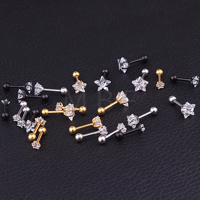 316L Surgical Stainless Steel Clear Cubic Zirconia Star Cartilage Earrings WGC4894-05-1