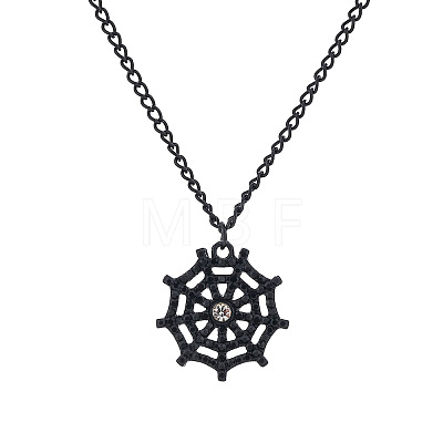 Halloween Alloy Rhinestone Spider Web Pendant Necklaces for Unisex WG8A995-04-1