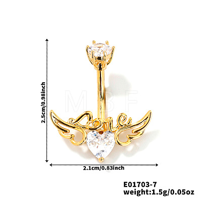 Heart with Wing Brass Rhinestone Belly Rings Curved Barbell OZ3962-7-1
