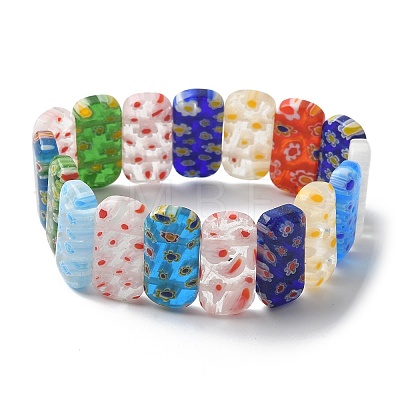 Handmade Millefiori Lampwork Beaded Stretch Bracelets for Men Women BJEW-G738-01C-14-1