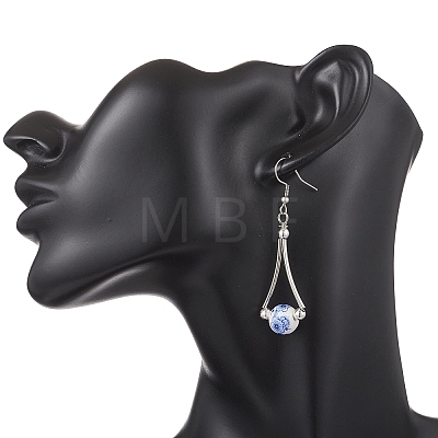 Handmade Round with Flower Printed Dangle Earrings EJEW-JE06800-1