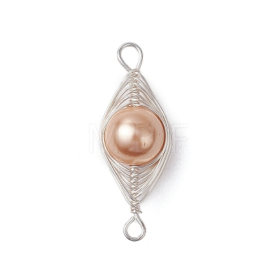 Copper Wire Wrapped Shell Pearl Connector Charms PALLOY-JF03114-01-1