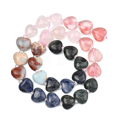 Gradient Color Cherry Quartz Glass & Synthetic Shoushan Stone & Natural Quartz Crystal & Sodalite Kambaba Jasper Beads Strands G-B185-A08-1