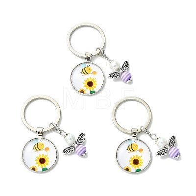3Pcs Glass Pearl & Resin & Alloy Glass Keychains KEYC-YW00227-05-1