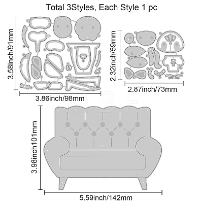 3Pcs 3 Styles Carbon Steel Cutting Dies Stencils DIY-WH0309-915-1