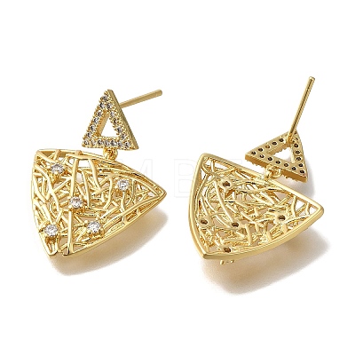 Rack Plating Brass Micro Pave Clear Cubic Zirconia Stud Earrings EJEW-U011-07G-1