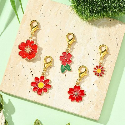 10Pcs 5 Styles Flower Alloy Enamel Pendant Decorations HJEW-JM02749-1