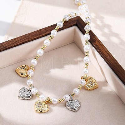 Brass Micro Pave Clear Cubic Zirconia Beaded Necklaces NJEW-Z059-05PG-01-1