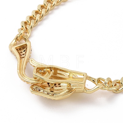 Cubic Zirconia Leopard Link Bracelet Brass Curb Chains for Women BJEW-G664-01G-02-1